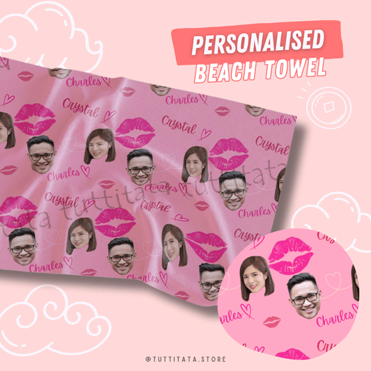 個人化頭像毛巾- 心心相印 (粉紅雙人)