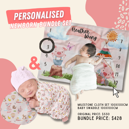 【New Born Bundle】 Name knit swaddle + Milestone cloth